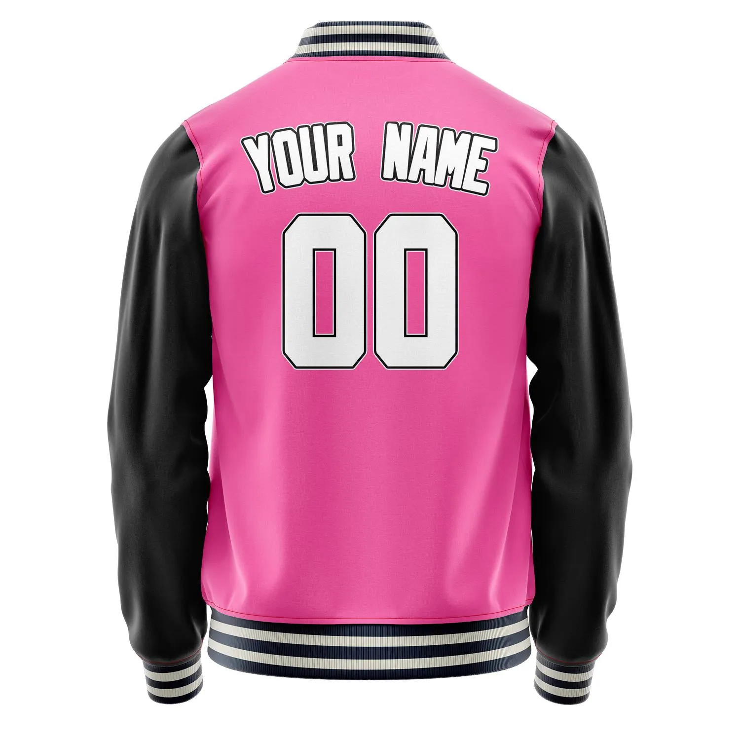 Custom Pink Black Solid Color Varsity Letterman Jacket