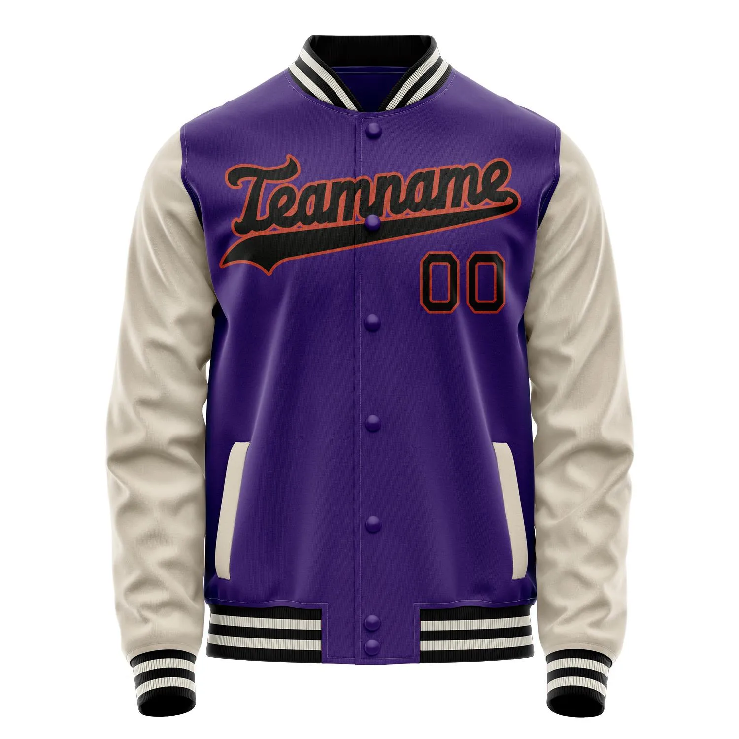 Custom Purple Cream Solid Color Varsity Letterman Jacket