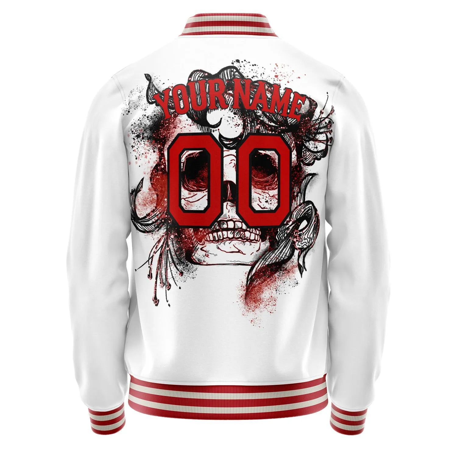 Custom White Red 3D Pattern Skull Varsity Letterman Jacket