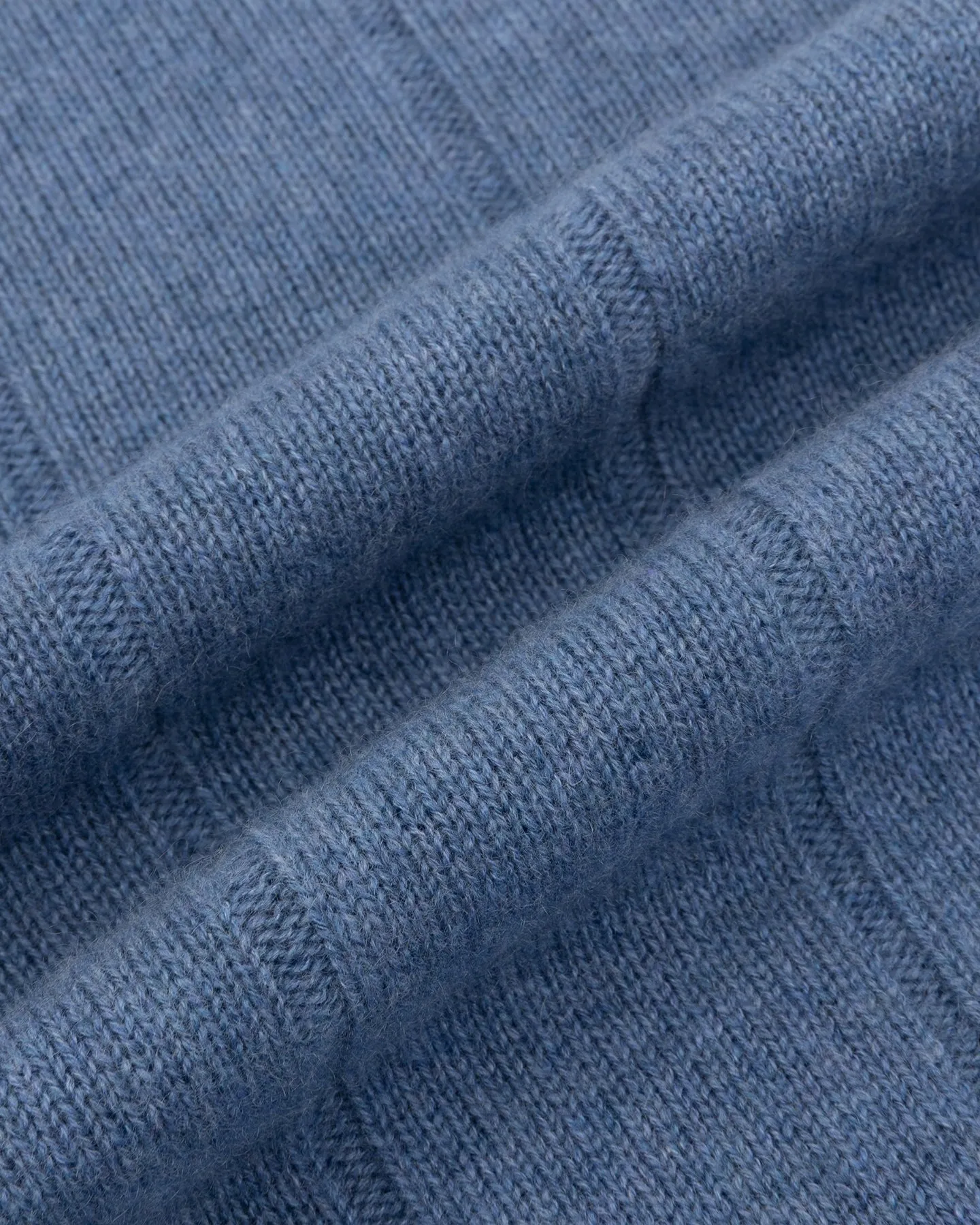 Denim Blue Cashmere Cotton Wide Rib Crew Neck