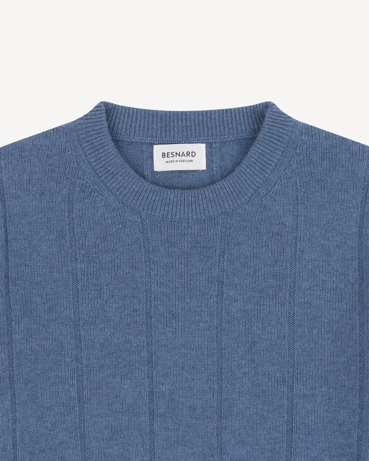 Denim Blue Cashmere Cotton Wide Rib Crew Neck