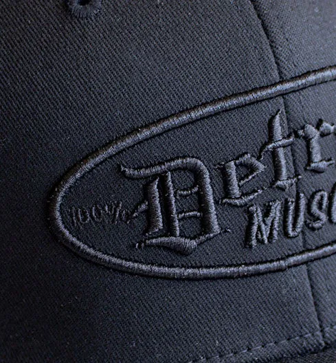 Detroit Muscle Flex Fit Hat, Black with Black Puff Logo