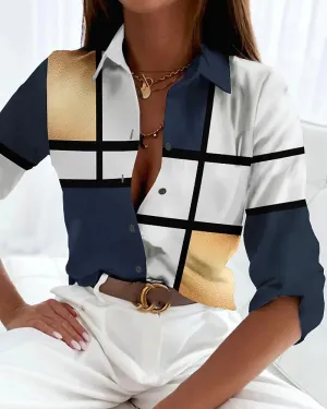 Eleanor – Colorblock Long Sleeve Weekend Blouse