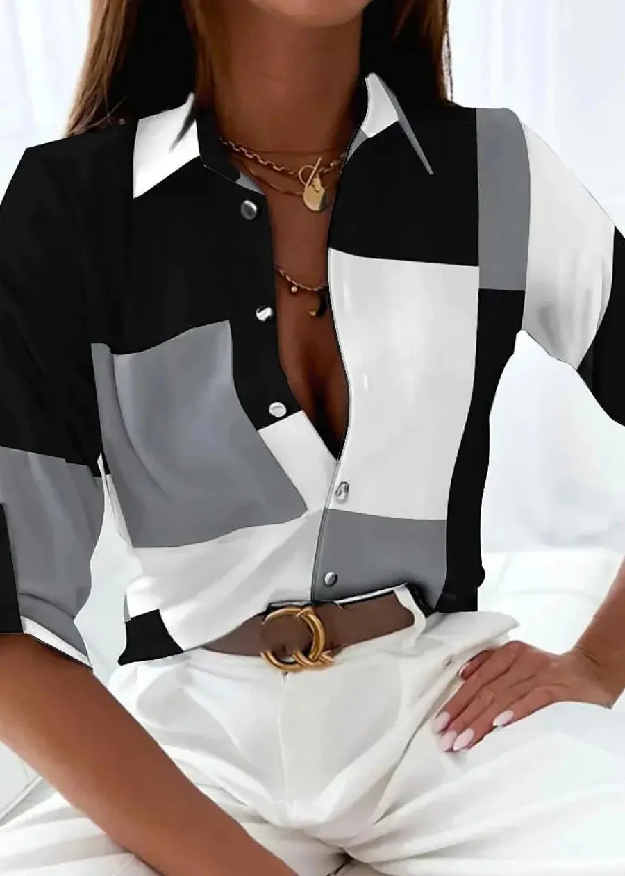 Eleanor – Colorblock Long Sleeve Weekend Blouse