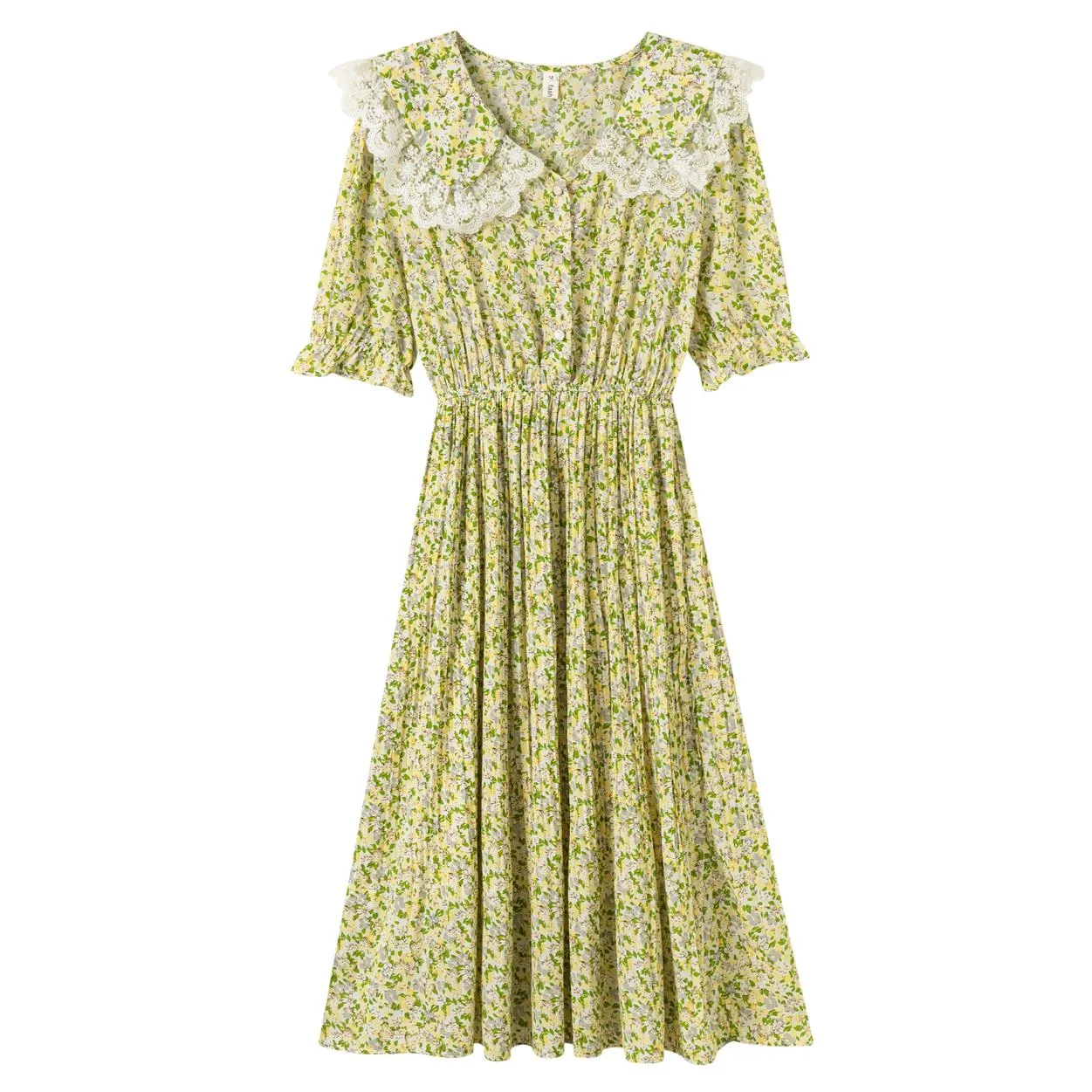 Elegant A-line Dress Featuring Pleats and a Floral Design