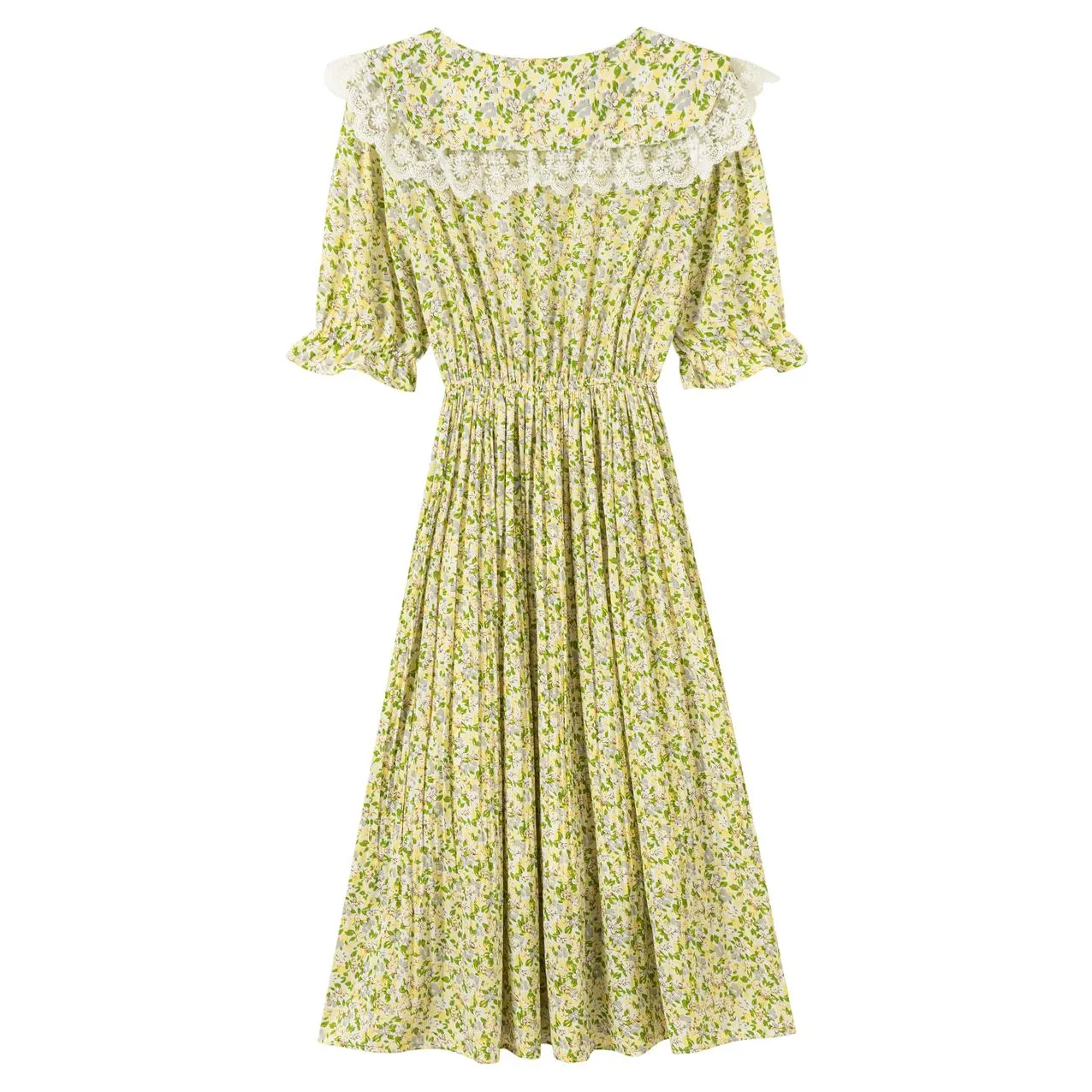 Elegant A-line Dress Featuring Pleats and a Floral Design