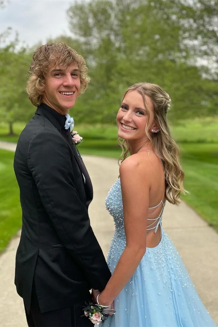 Elegant A-Line V-Neck Tulle Long Prom Dress