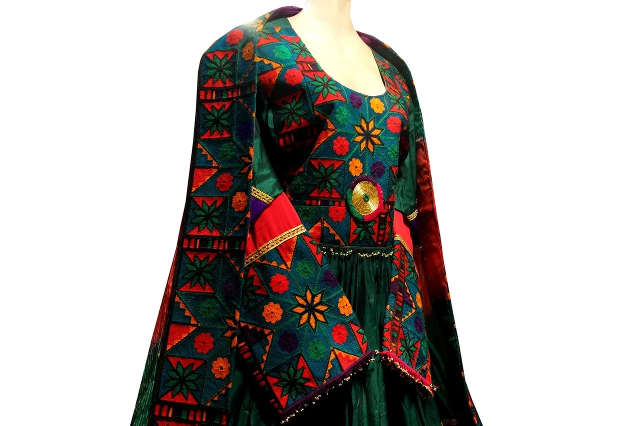 Elegant Afghan Green Pathani Frock - New Fashion Style