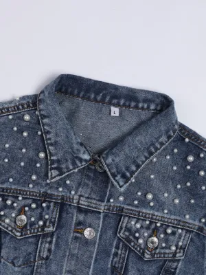 Elegant denim jacket embellished with pearls - Lightweight and breathable material