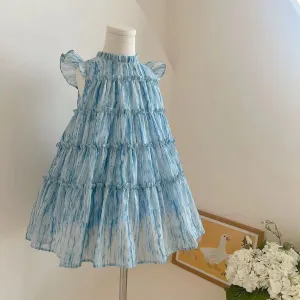 Elegant Designer Blue Dress with a Bow for Girls - Blue