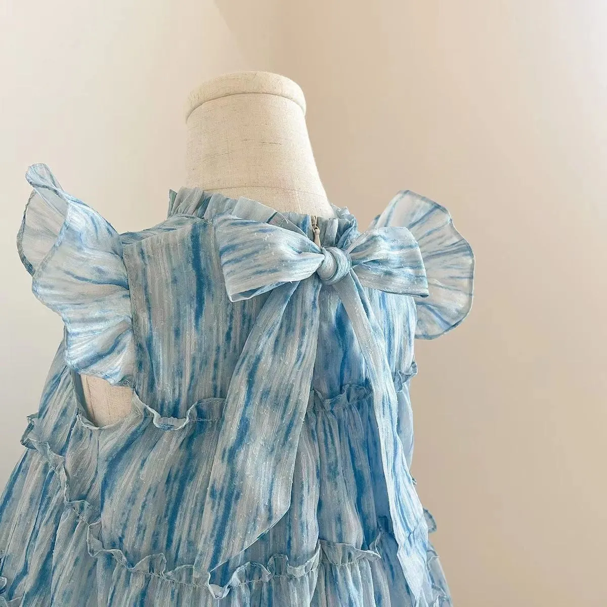 Elegant Designer Blue Dress with a Bow for Girls - Blue