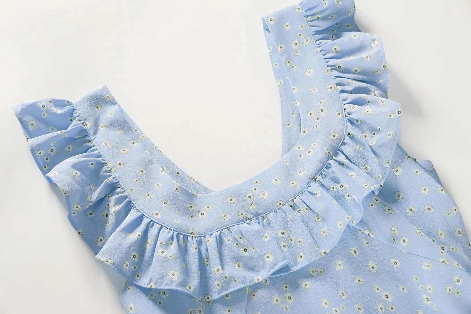 Elegant French Vacation Dress with Ruffle Neckline