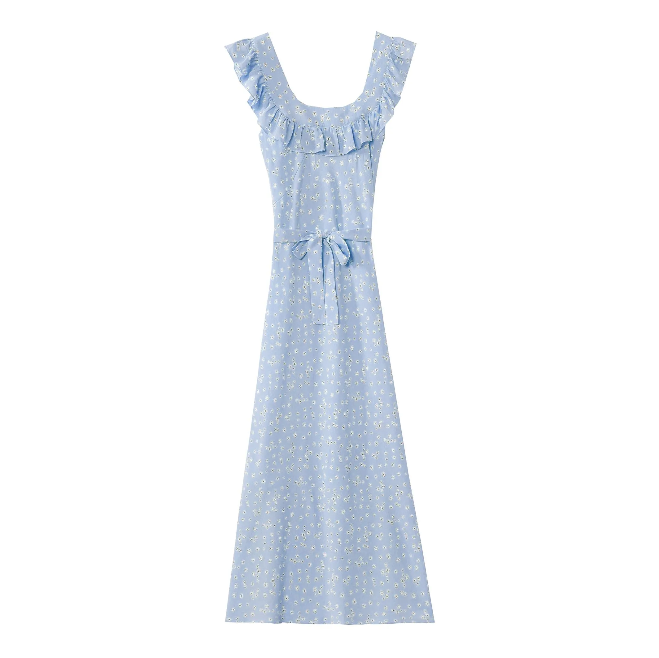 Elegant French Vacation Dress with Ruffle Neckline