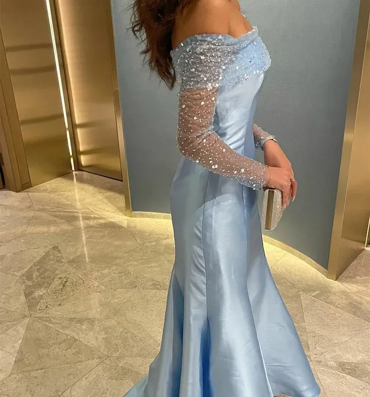 Elegant Mermaid Off Shoulder Long Sleeves Party Prom Dresses,Evening Dresses,WGP344