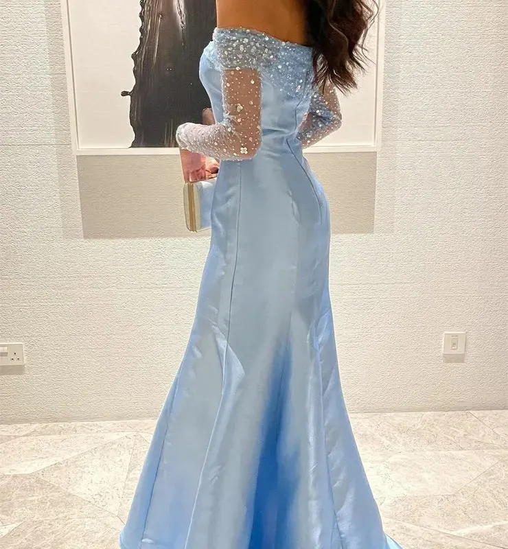 Elegant Mermaid Off Shoulder Long Sleeves Party Prom Dresses,Evening Dresses,WGP344