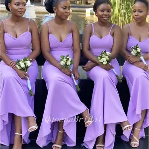 Elegant Purple Spaghetti Straps V Neck Simple Cheap Mermaid Long Bridesmaid Dresses, BDS0202