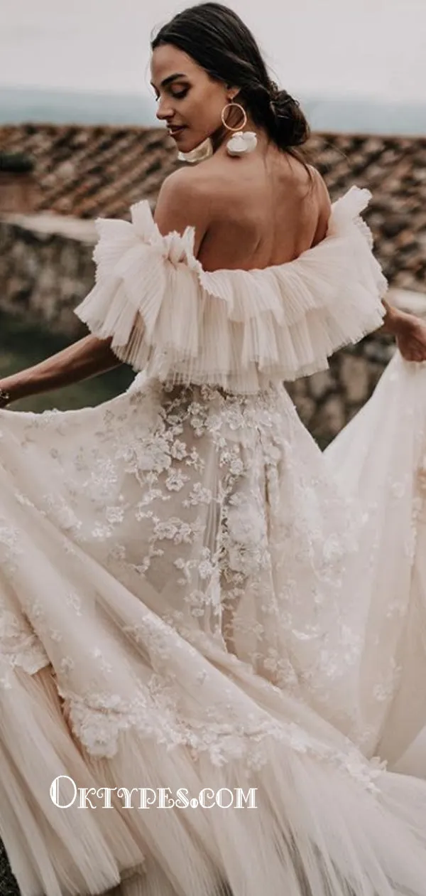 Elegant Sweetheart A-line Tulle Sleeveless Long Cheap Wedding Dresses, WDS0077