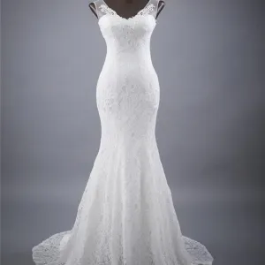 Elegant V-neck Lace Mermaid Wedding Party Dresses, Vantage Bridal Gown, WDY0135