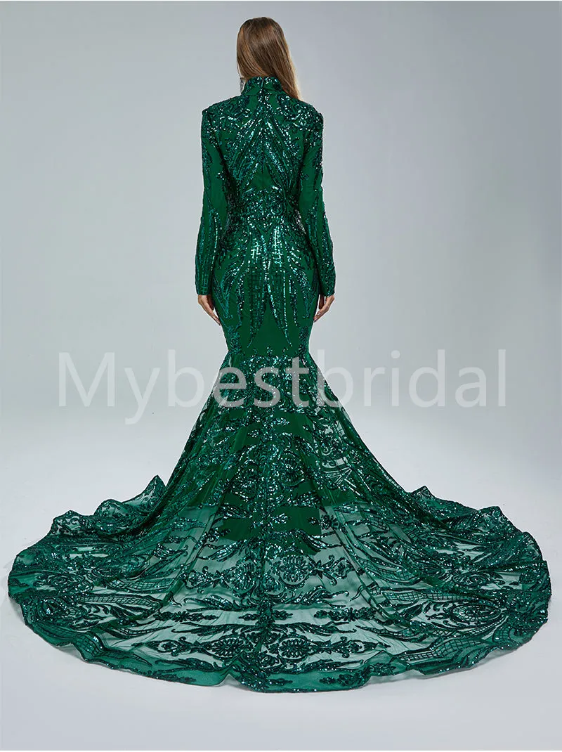 Elegant V-neck Long sleeves Mermaid Prom Dresses, PDS0511