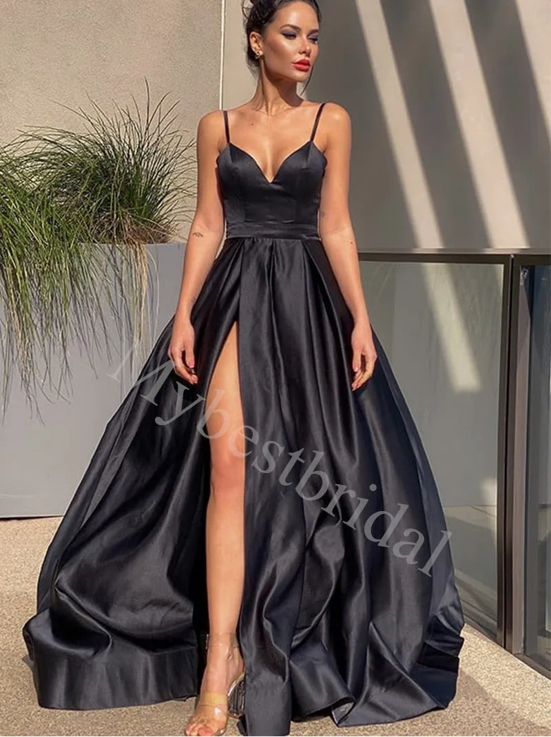 Elegant V-neck Side slit A-line Prom Dresses,PDS0790