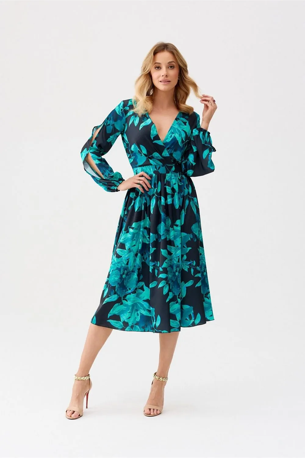 Elegant Wrap Neck Midi Dress