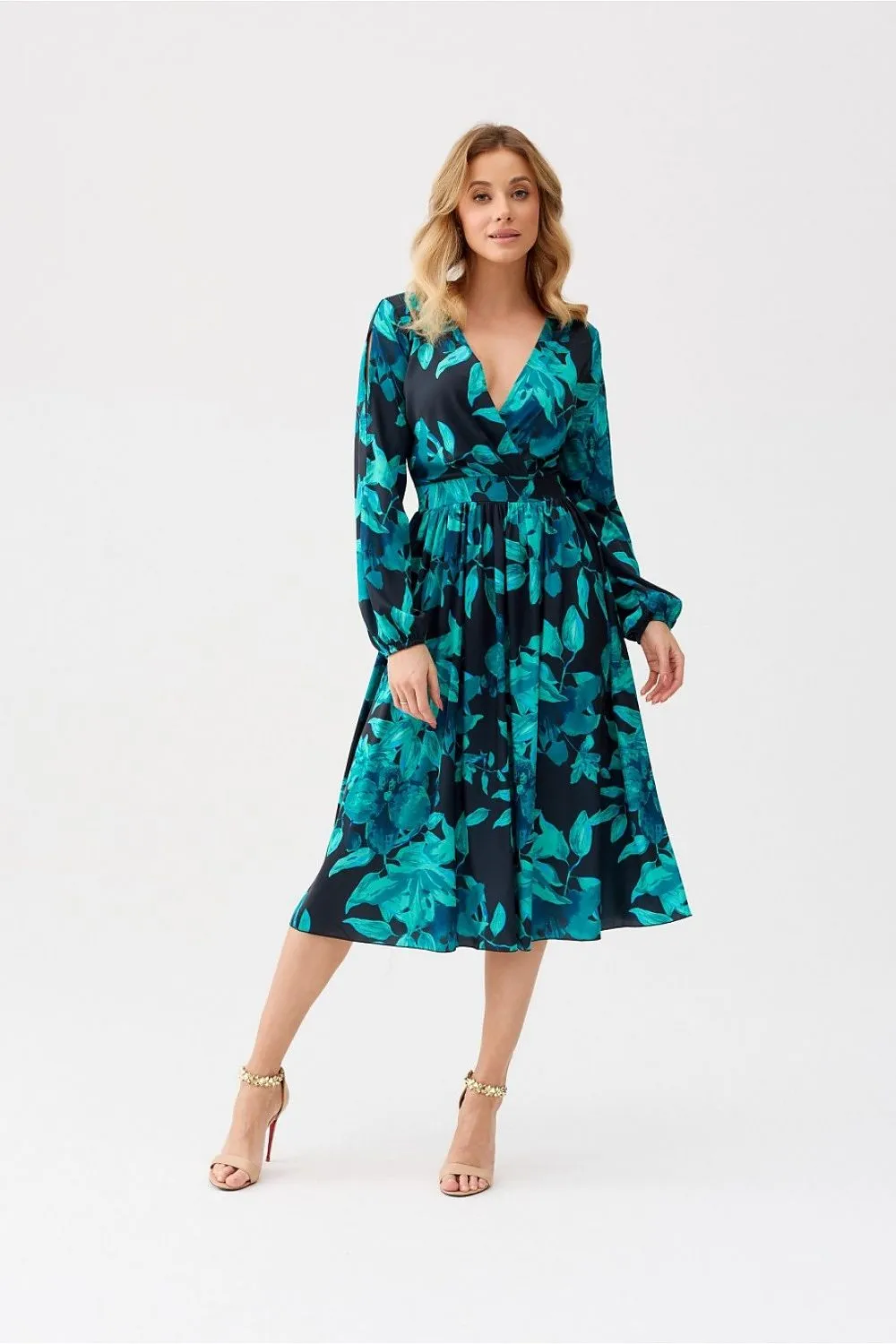 Elegant Wrap Neck Midi Dress