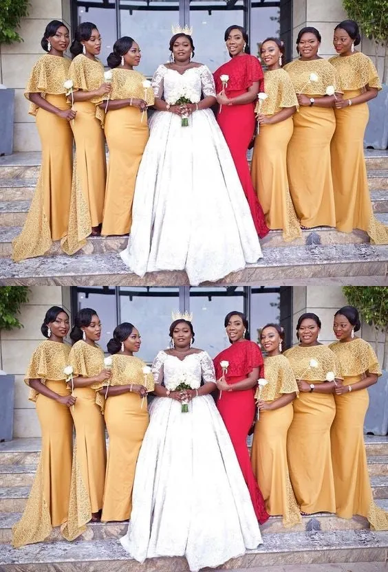 Elegant Yellow Mermaid Cheap Maxi Long Bridesmaid Dresses Online,BDS0144