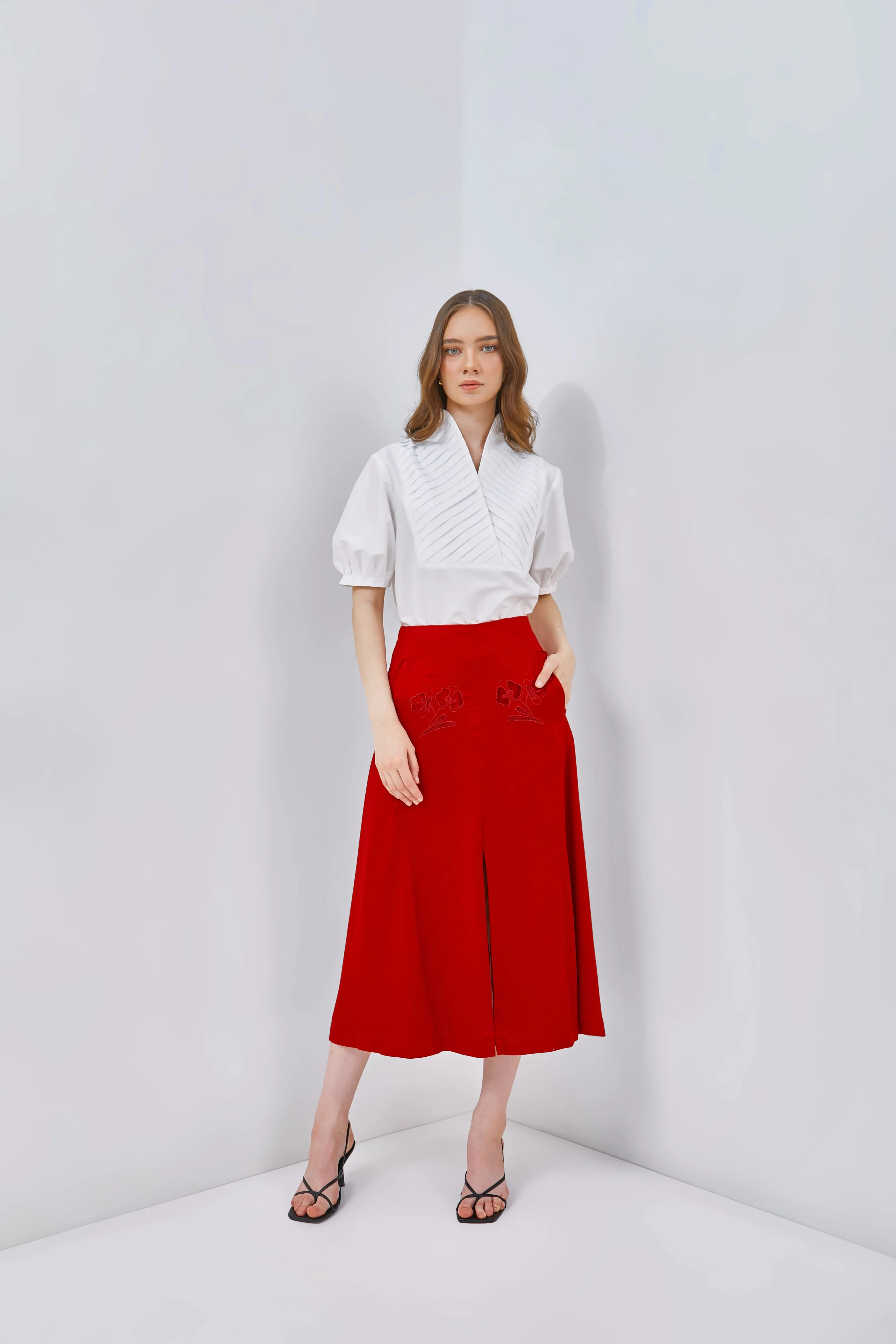EMBROIDERED PANELED SKIRT