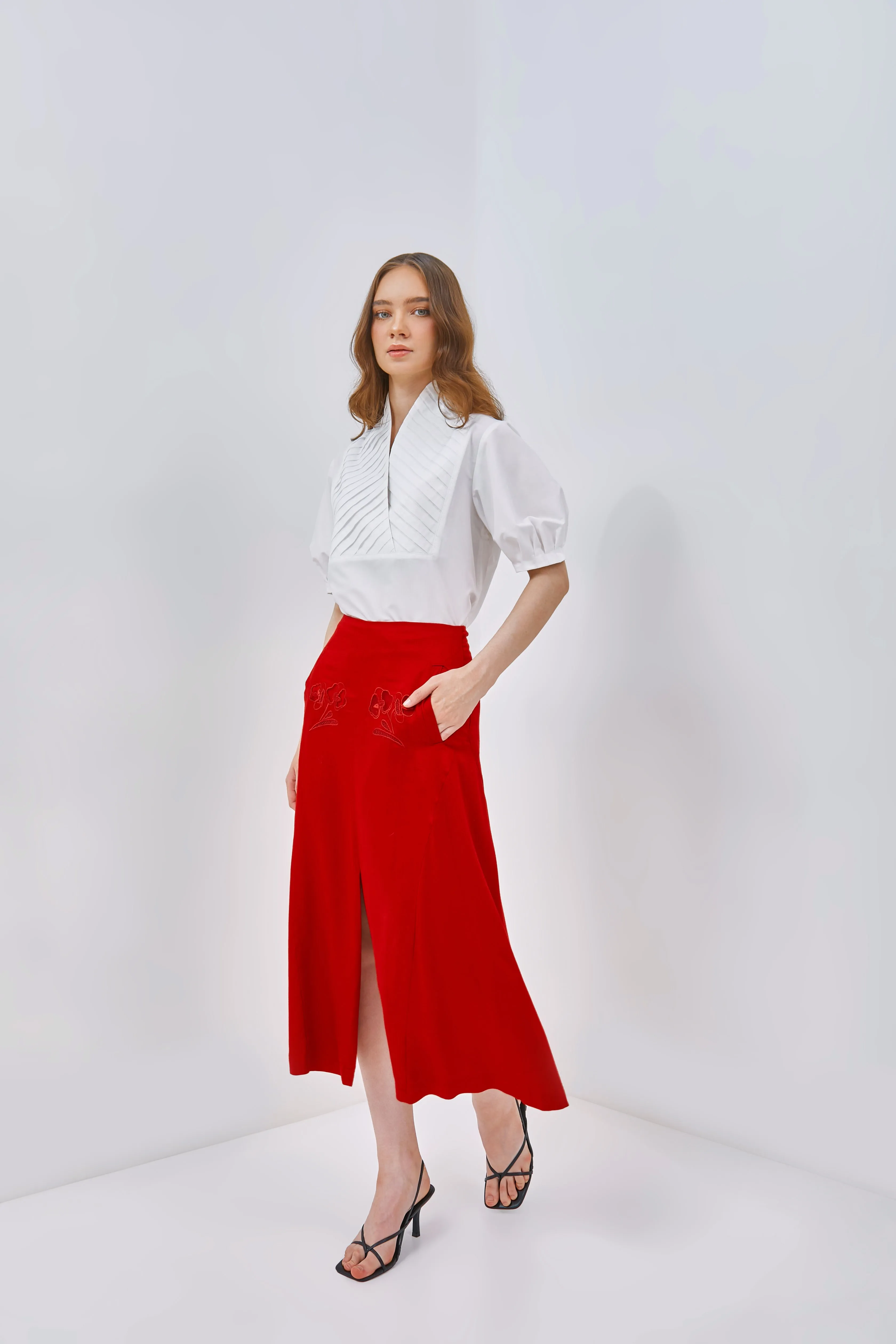 EMBROIDERED PANELED SKIRT