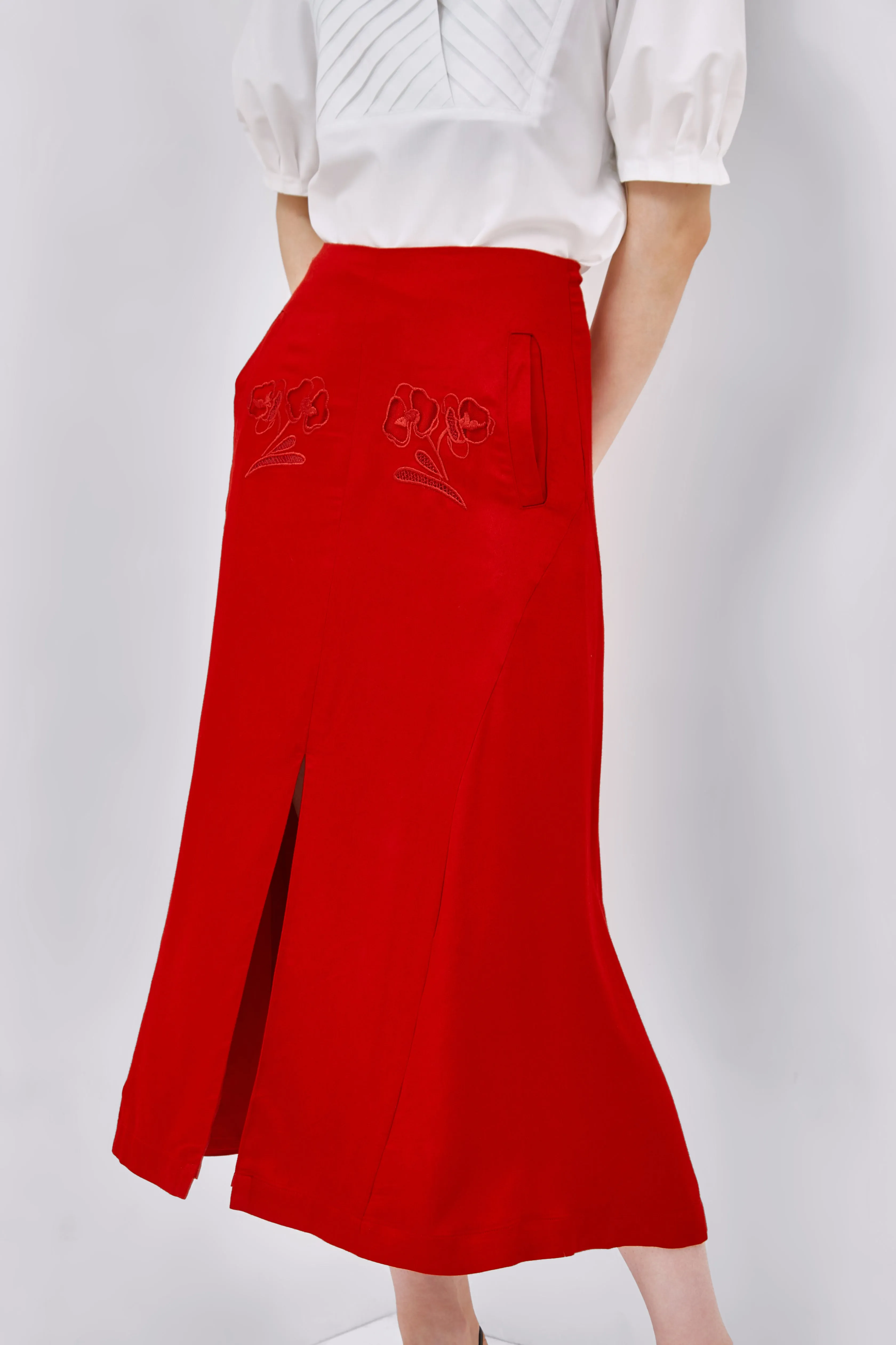 EMBROIDERED PANELED SKIRT