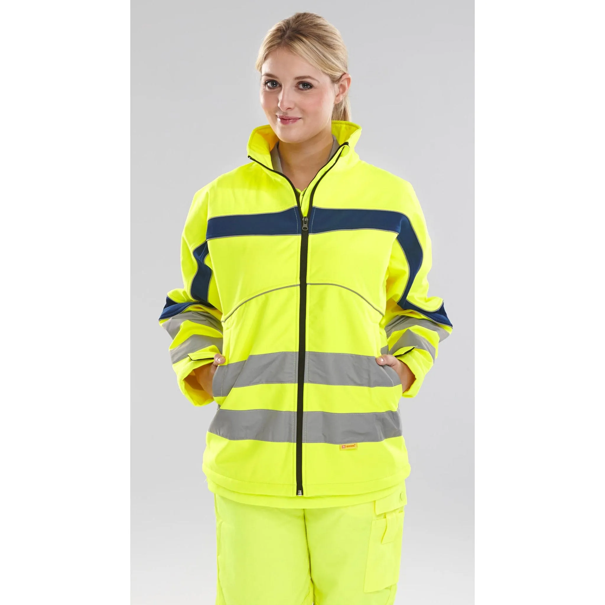 Eton Hi-vis Soft Shell Jacket - Saturn Yellow/Navy Blue