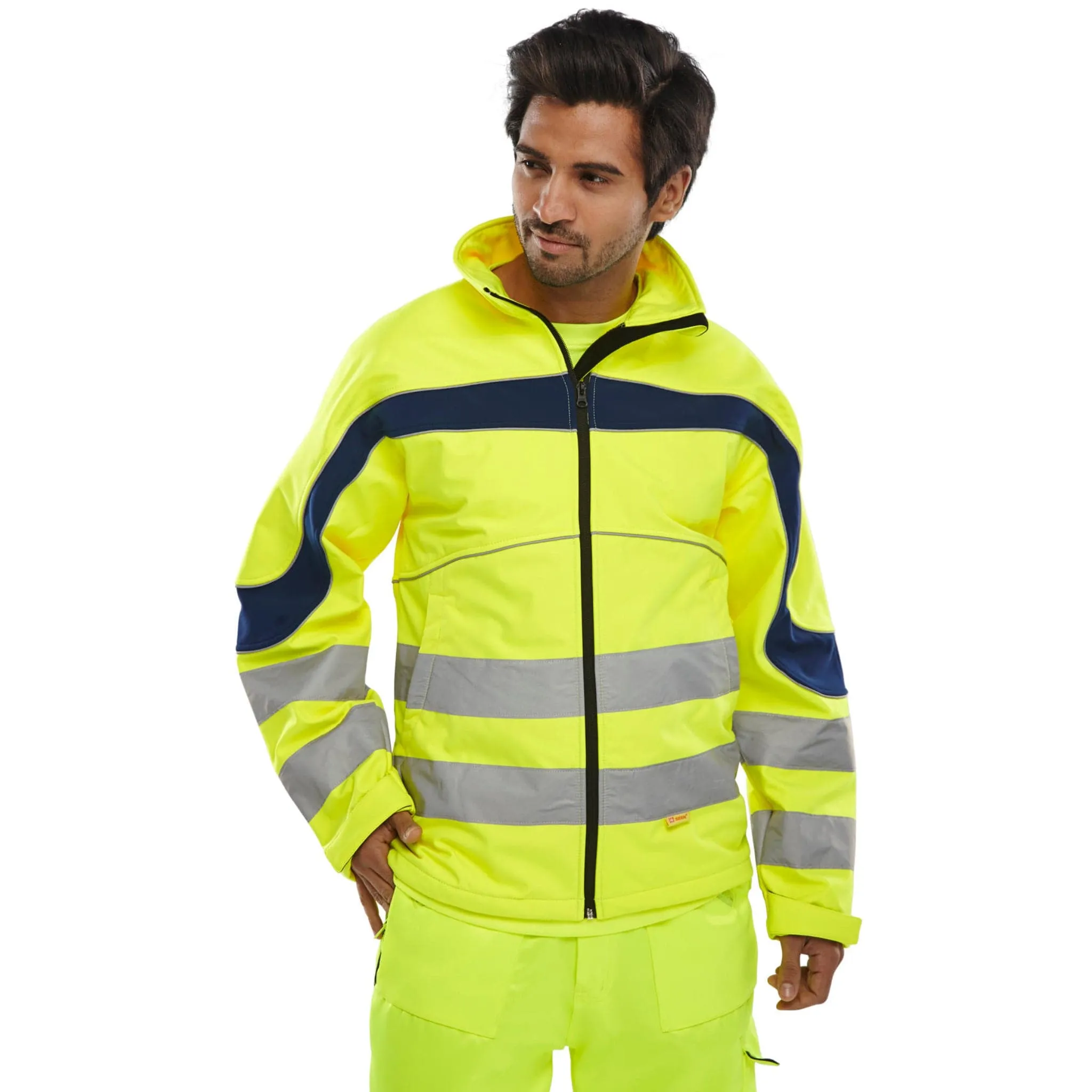 Eton Hi-vis Soft Shell Jacket - Saturn Yellow/Navy Blue