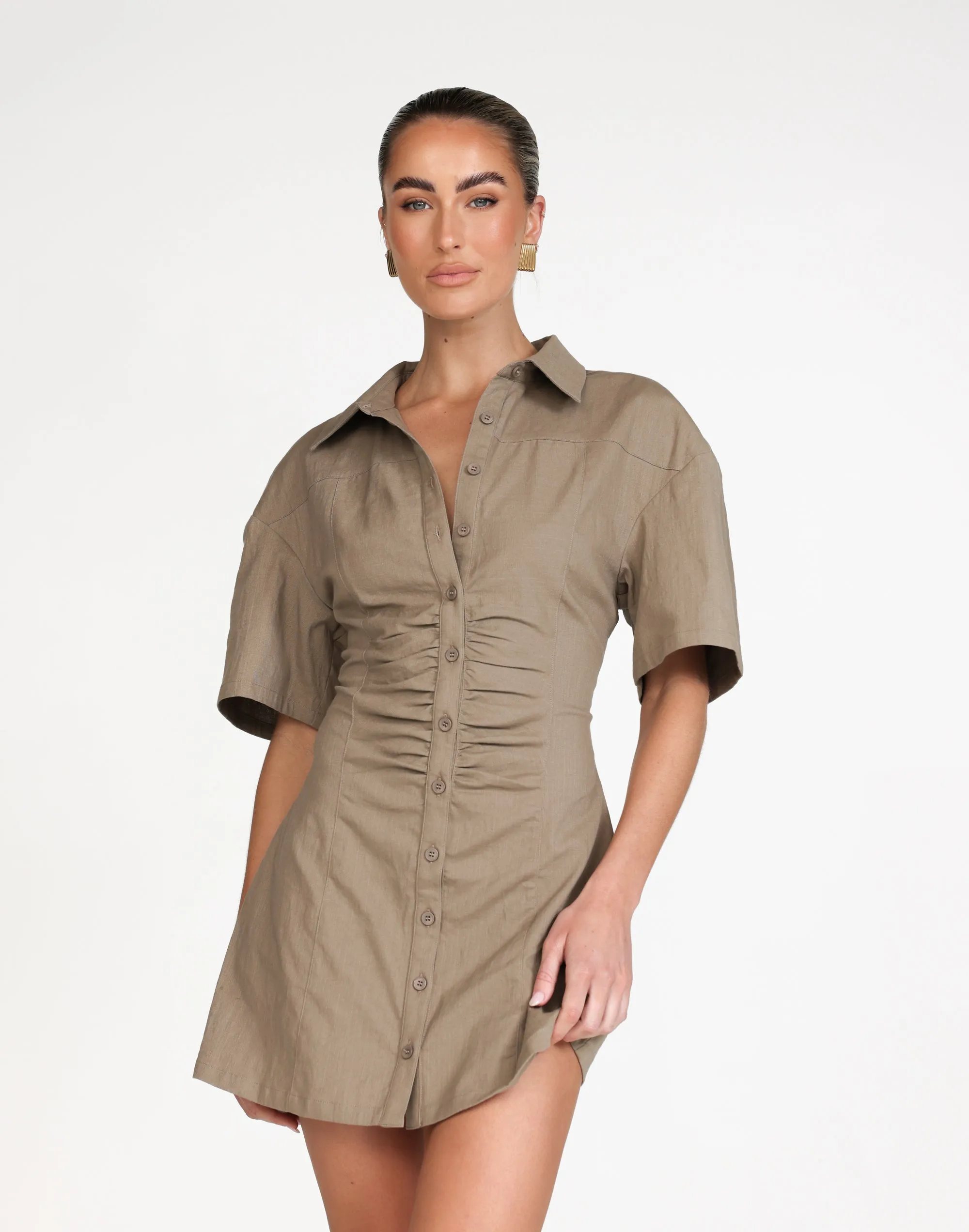 Etta Linen Mini Dress (Mushroom)