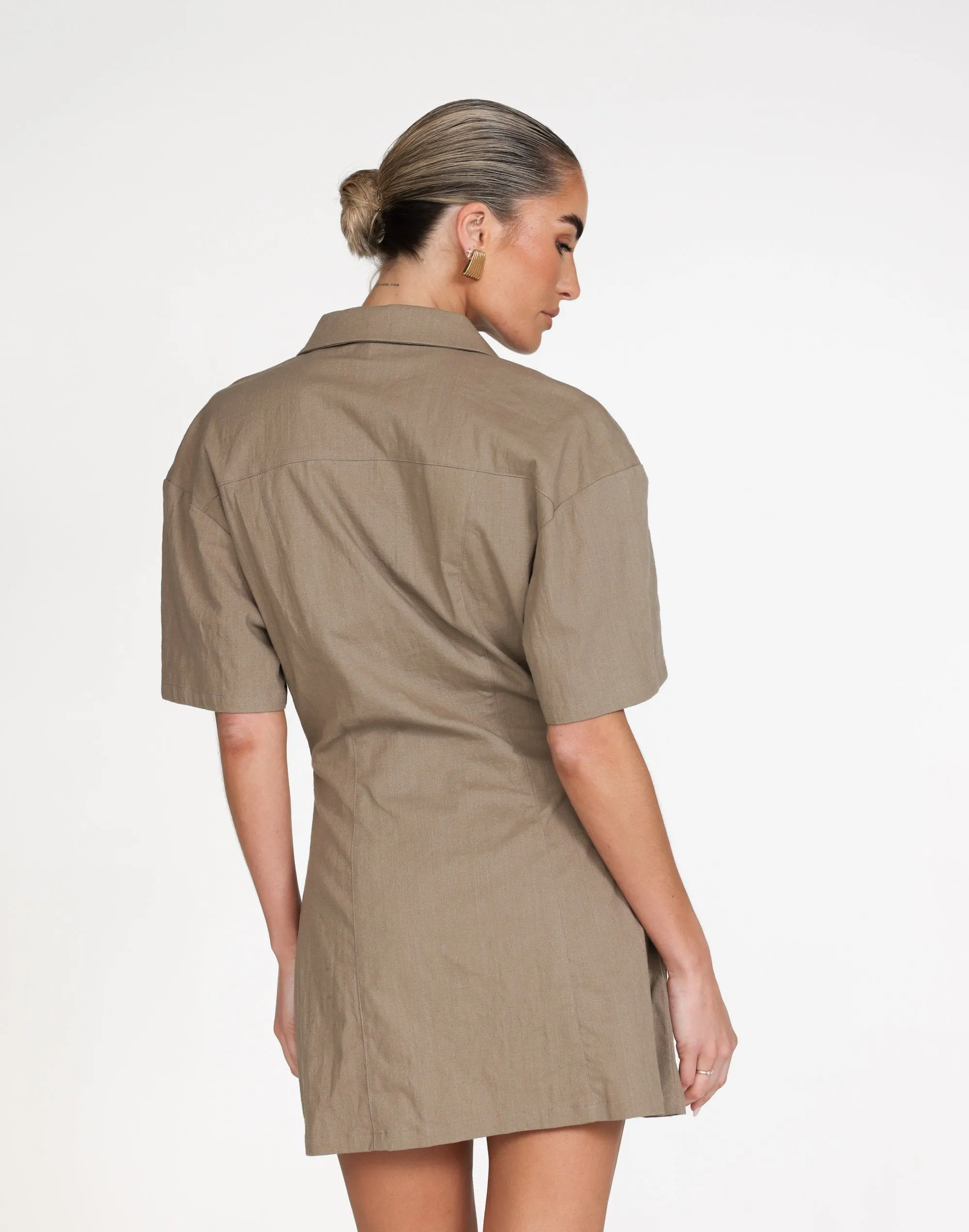 Etta Linen Mini Dress (Mushroom)