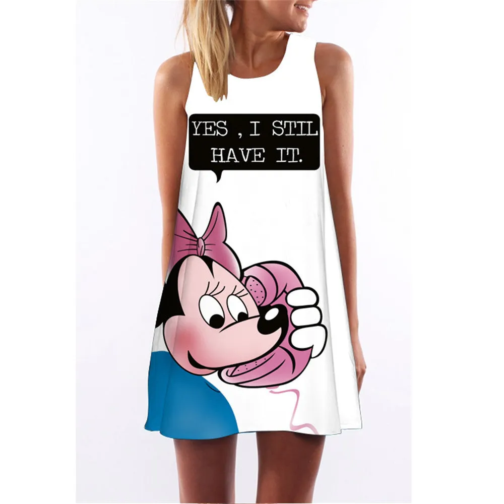 Fashion Plus Size Xl European Summer Print Dress Casual Women O-neck Sleeveless Straight Dresses Lyq01