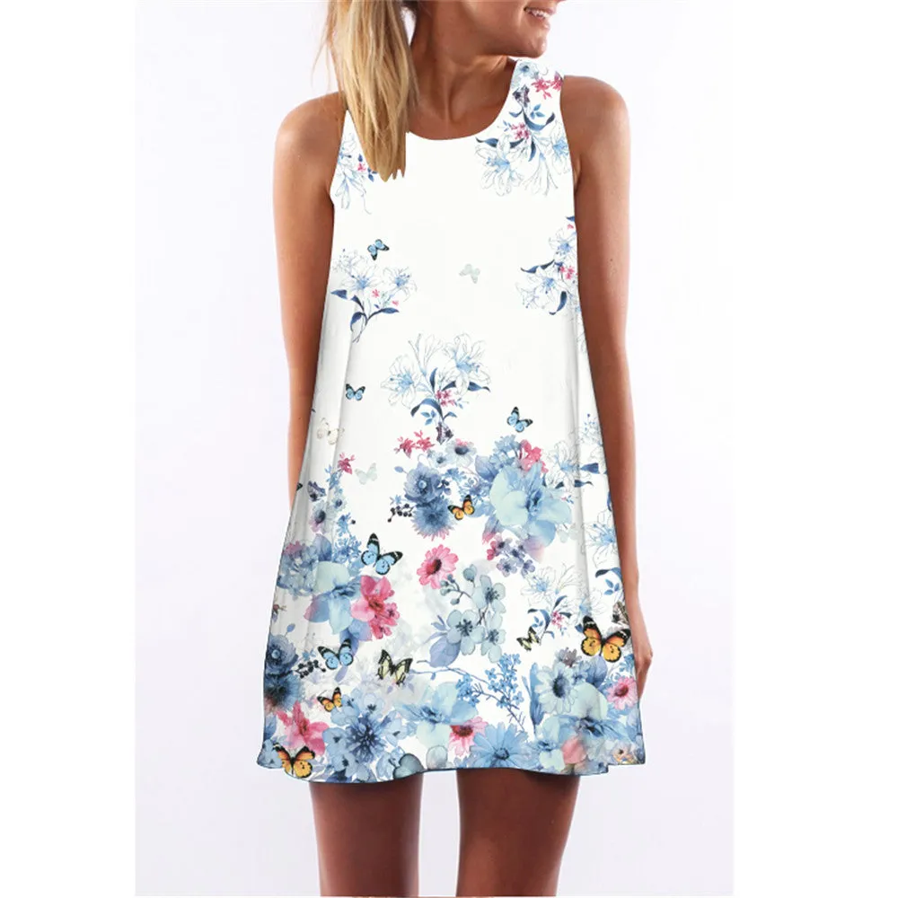 Fashion Plus Size Xl European Summer Print Dress Casual Women O-neck Sleeveless Straight Dresses Lyq01