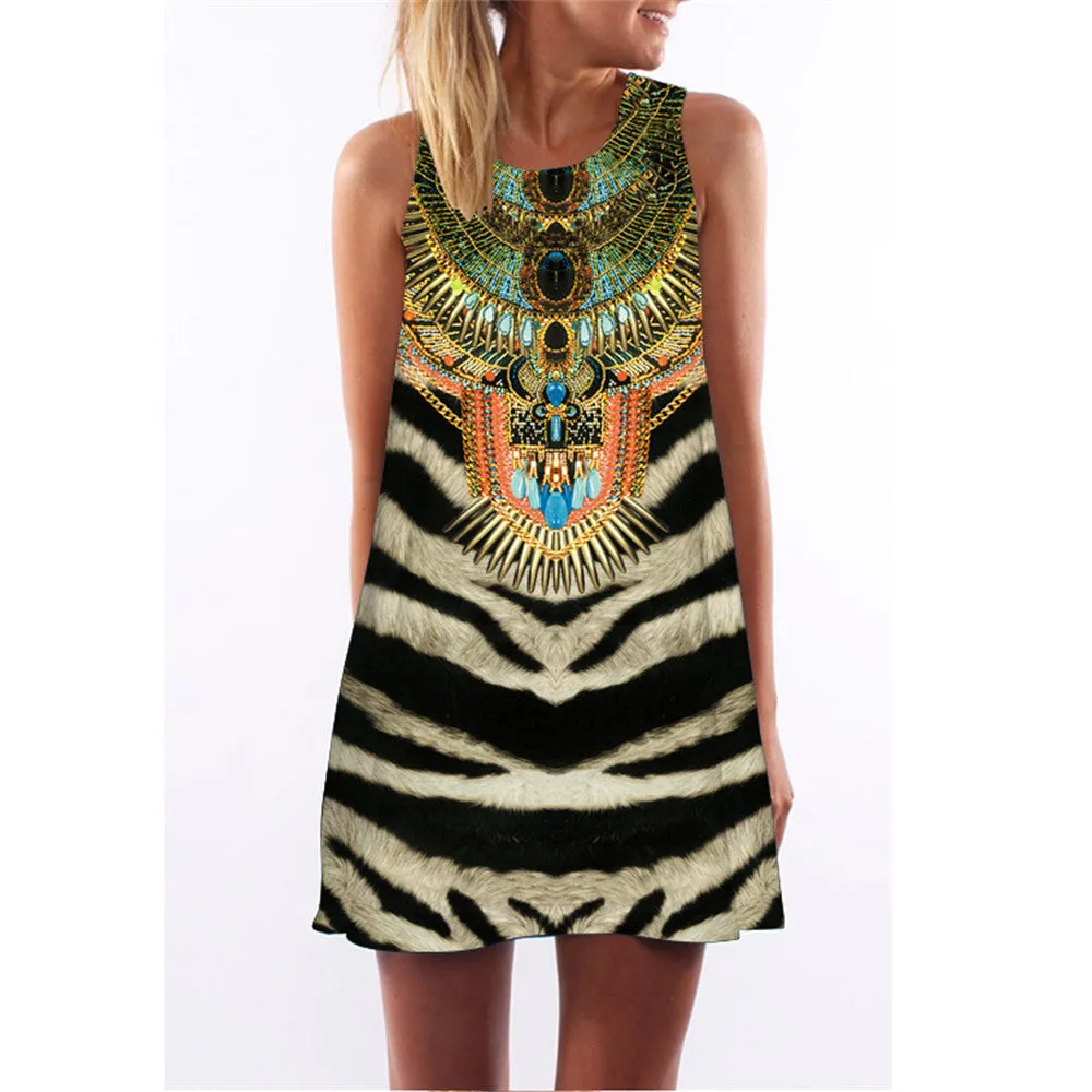 Fashion Plus Size Xl European Summer Print Dress Casual Women O-neck Sleeveless Straight Dresses Lyq01