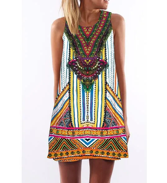 Fashion Plus Size Xl European Summer Print Dress Casual Women O-neck Sleeveless Straight Dresses Lyq01