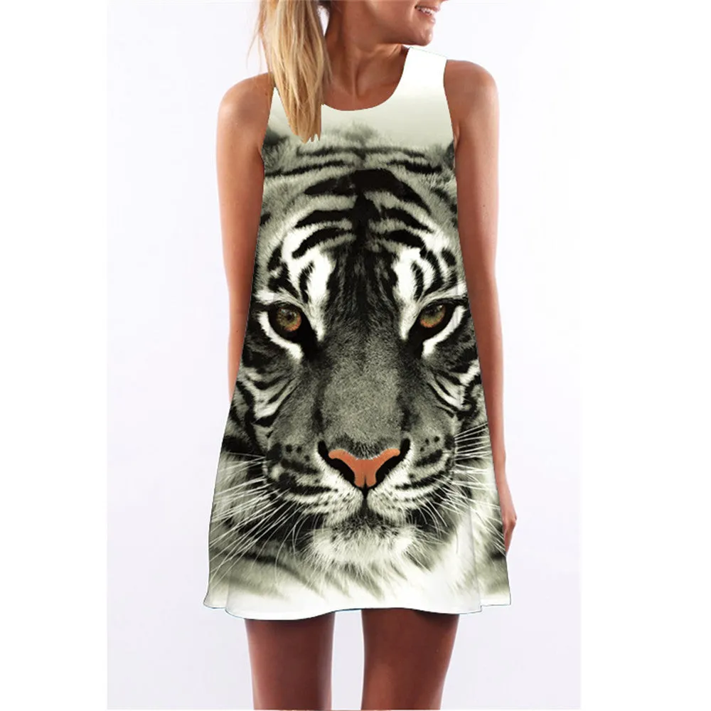 Fashion Plus Size Xl European Summer Print Dress Casual Women O-neck Sleeveless Straight Dresses Lyq01