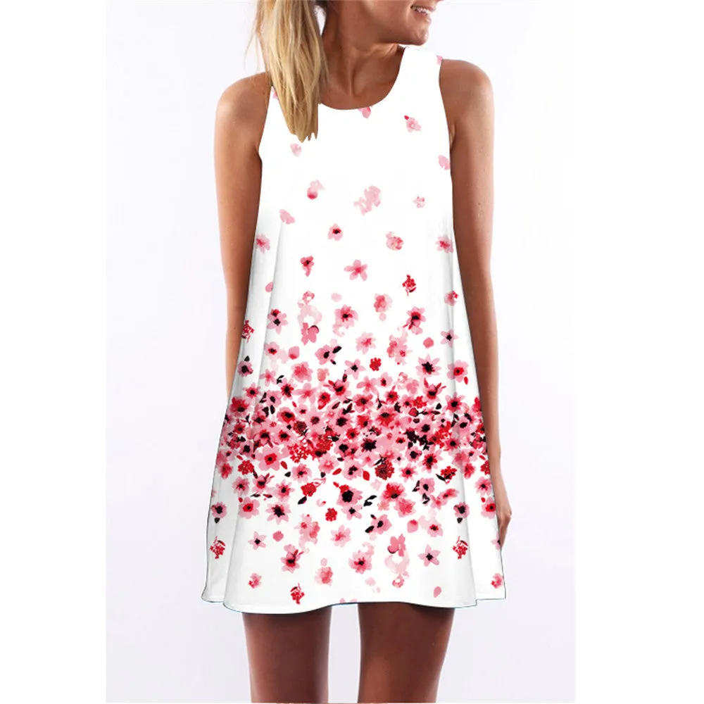 Fashion Plus Size Xl European Summer Print Dress Casual Women O-neck Sleeveless Straight Dresses Lyq01