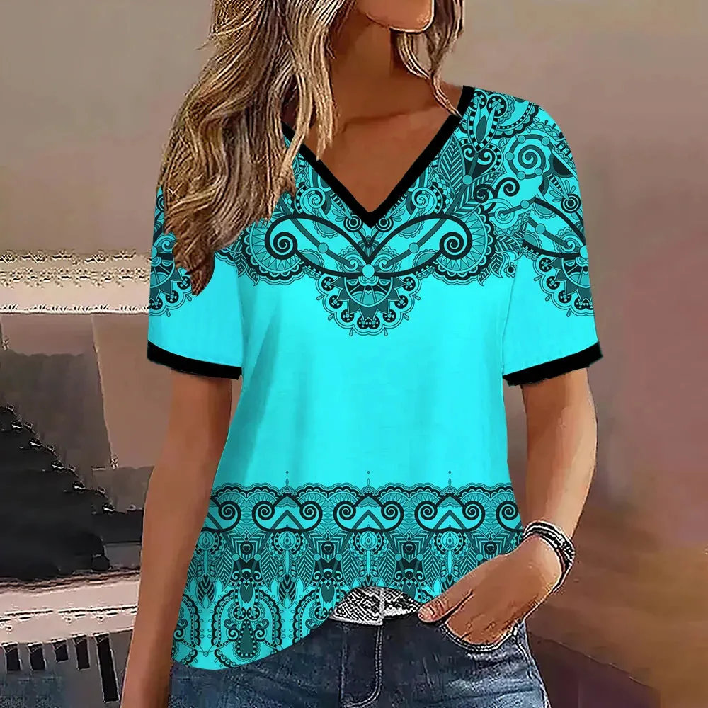 Fashion Women’s Striped Gradient V-Neck T-Shirt