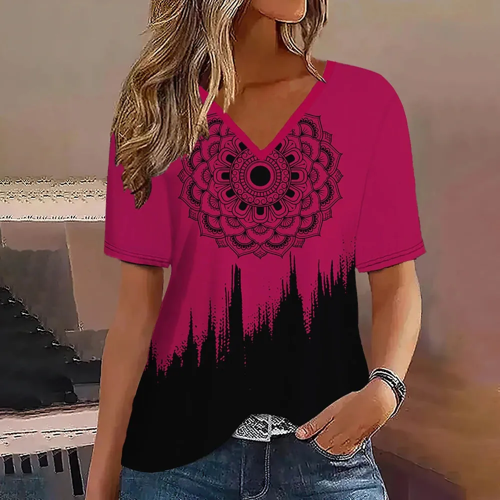 Fashion Women’s Striped Gradient V-Neck T-Shirt