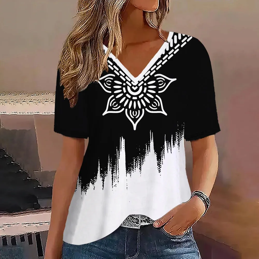 Fashion Women’s Striped Gradient V-Neck T-Shirt