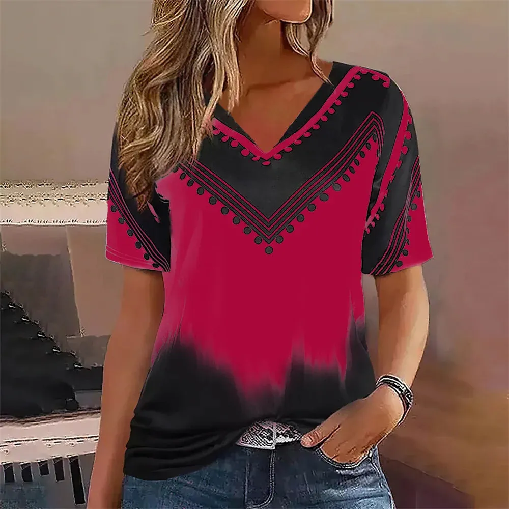 Fashion Women’s Striped Gradient V-Neck T-Shirt