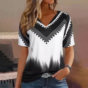 Fashion Women’s Striped Gradient V-Neck T-Shirt
