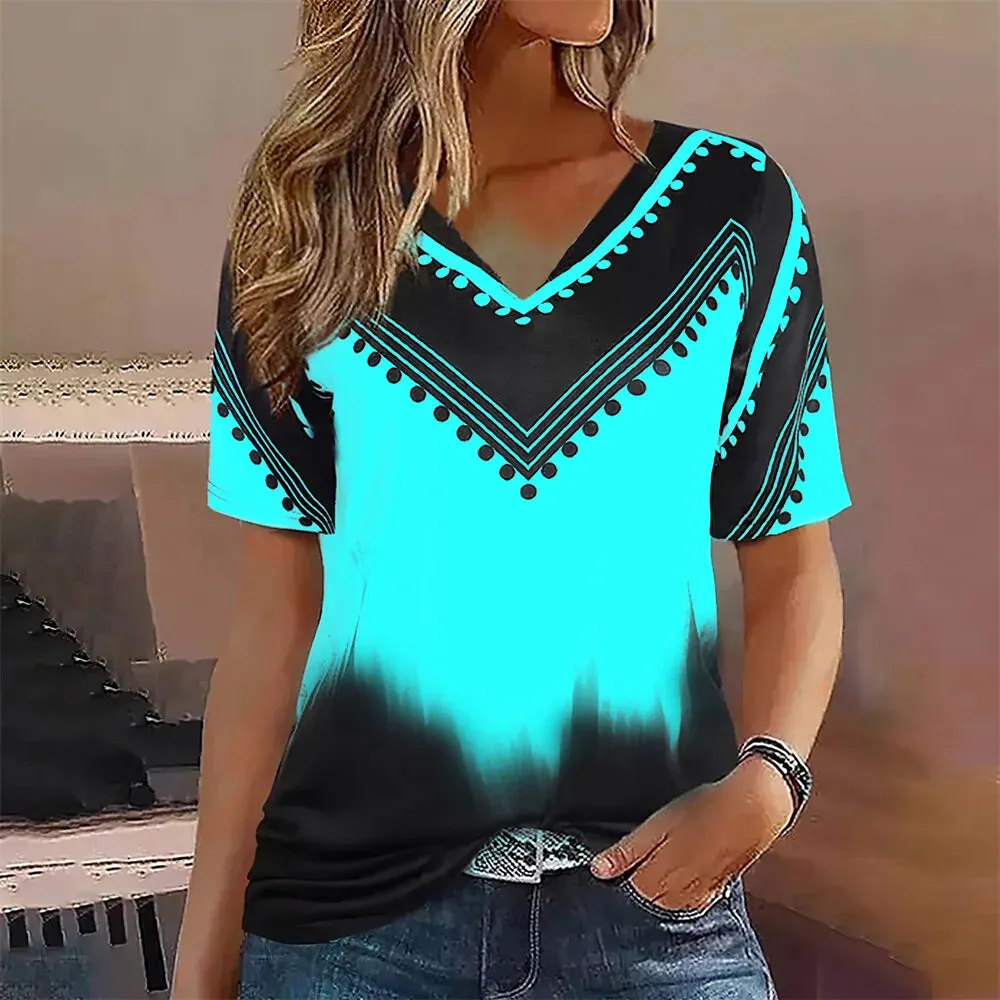 Fashion Women’s Striped Gradient V-Neck T-Shirt