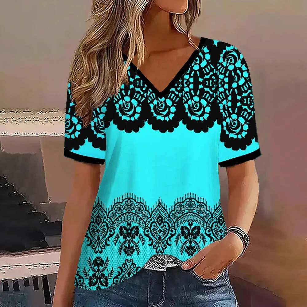 Fashion Women’s Striped Gradient V-Neck T-Shirt