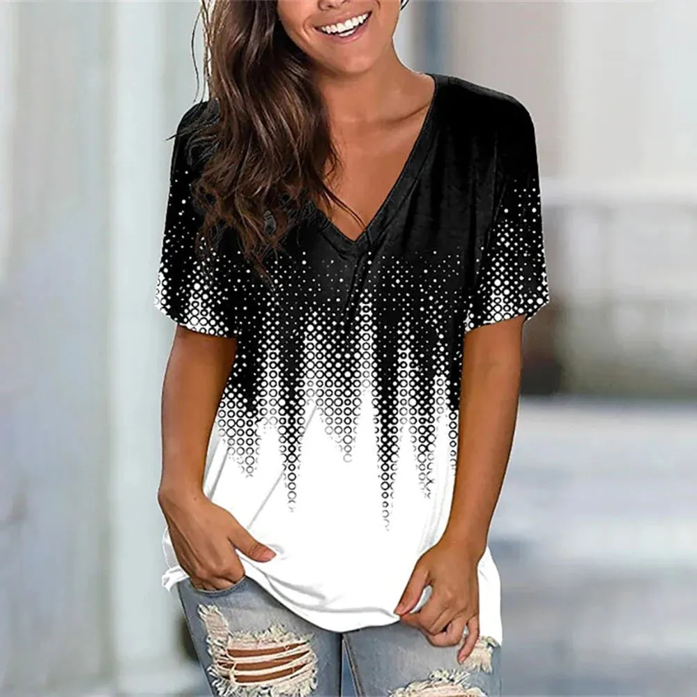 Fashion Women’s Striped Gradient V-Neck T-Shirt
