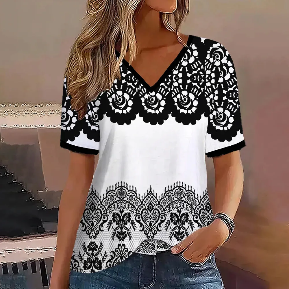 Fashion Women’s Striped Gradient V-Neck T-Shirt