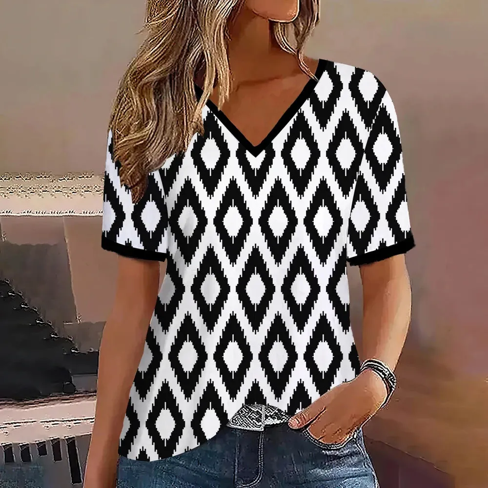 Fashion Women’s Striped Gradient V-Neck T-Shirt